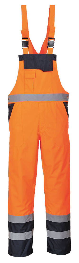 Portwest S489 HI-VIS CONTRAST Reflexné nohavice na traky S, Fluorescenčno oranžová-Námornícka modrá