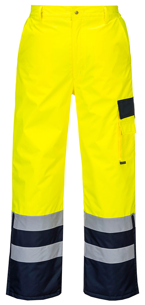 Portwest S686 HI-VIS CONTRAST Reflexné nohavice S, Fluorescenčno žltá-Námornícka modrá
