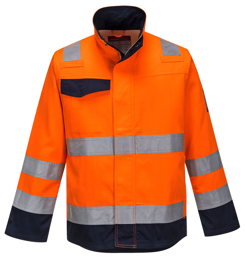 Portwest MV35 MODAFLAME RIS Nehorľavá bunda S, Fluorescenčno oranžová-Námornícka modrá