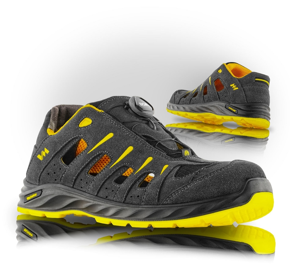 VM Footwear BILBAO S1 ESD BOA Bezpečnostné sandále Šedá-Žltá, 36