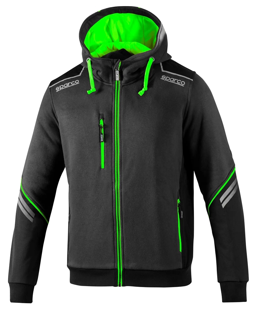 Sparco COLORADO TECH HOODED FULL ZIP Mikina XS, Sivá-Zelená