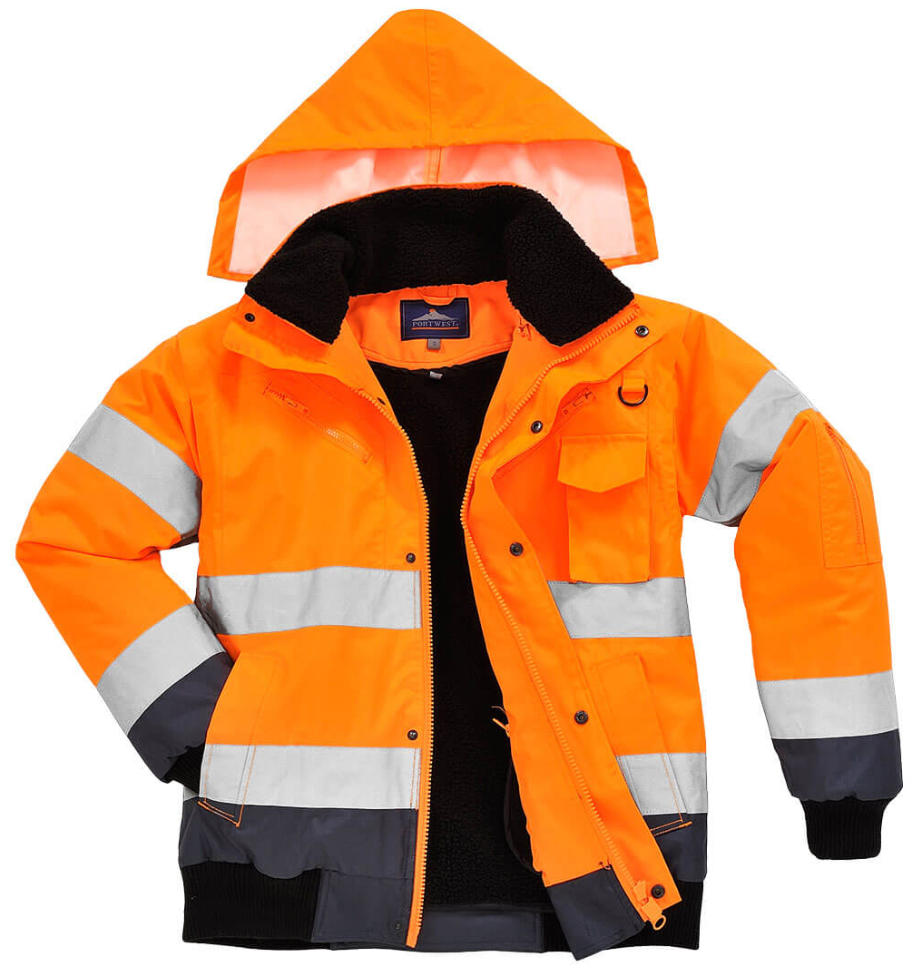 Portwest C465 HI-VIS CONTRAST BOMBER Reflexná bunda S, Fluorescenčno oranžová-Námornícka modrá