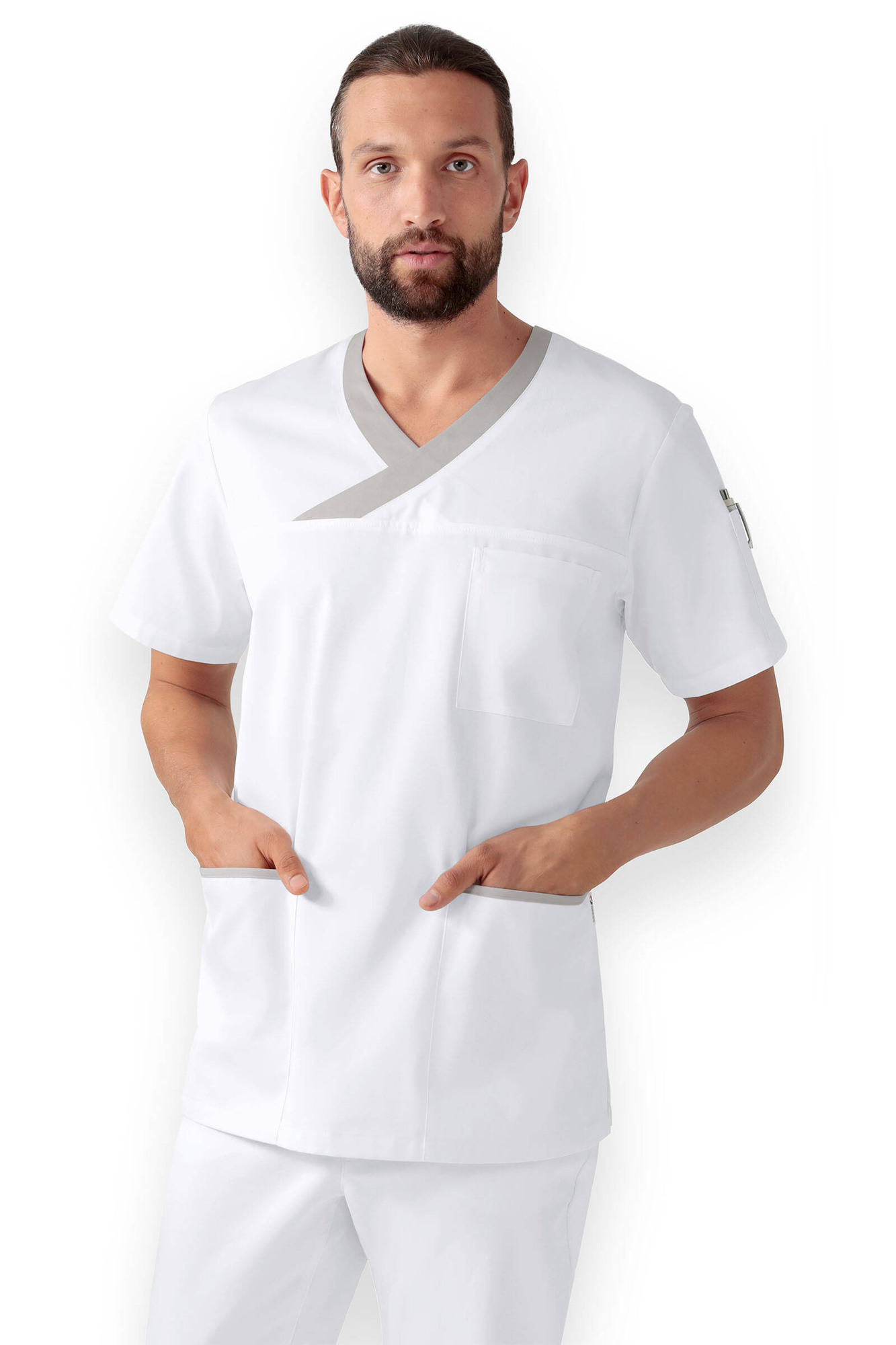 Clinic Dress CORE Tunika pánska XS, Biela-Sivá