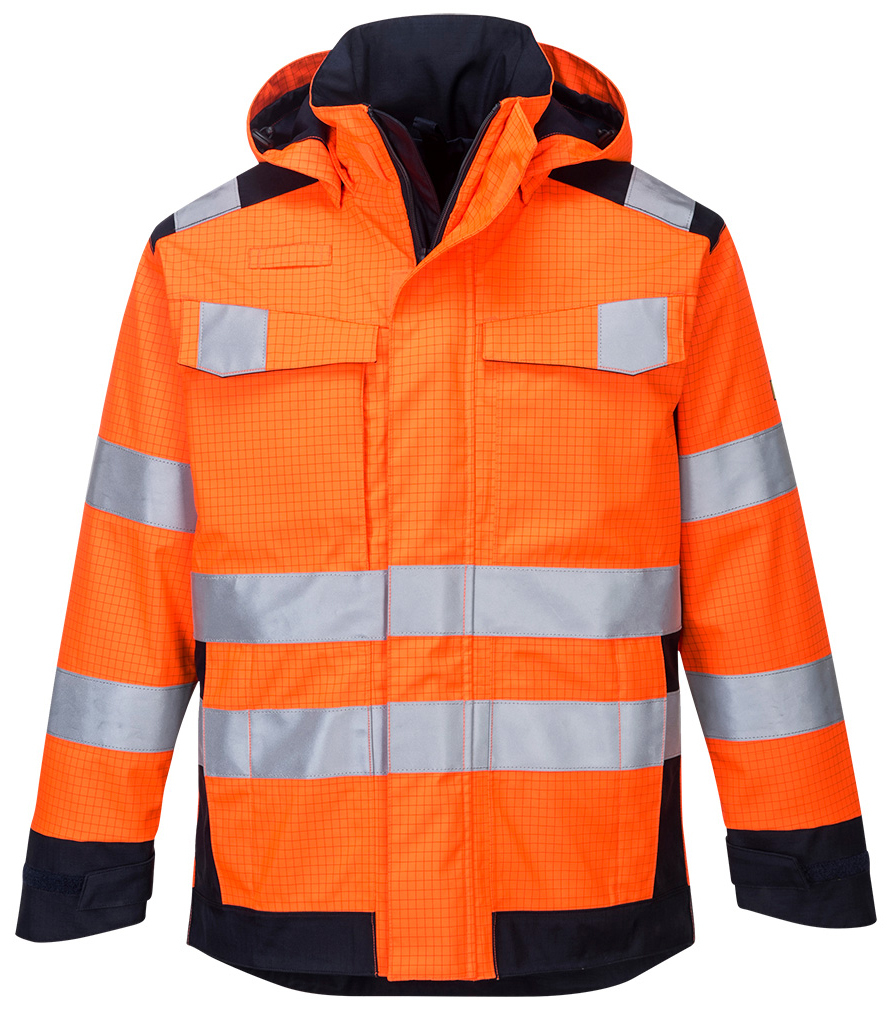 Portwest MV70 MODAFLAME RAIN MULTI-NORM ARC Reflexná bunda S, Fluorescenčno oranžová-Námornícka modrá