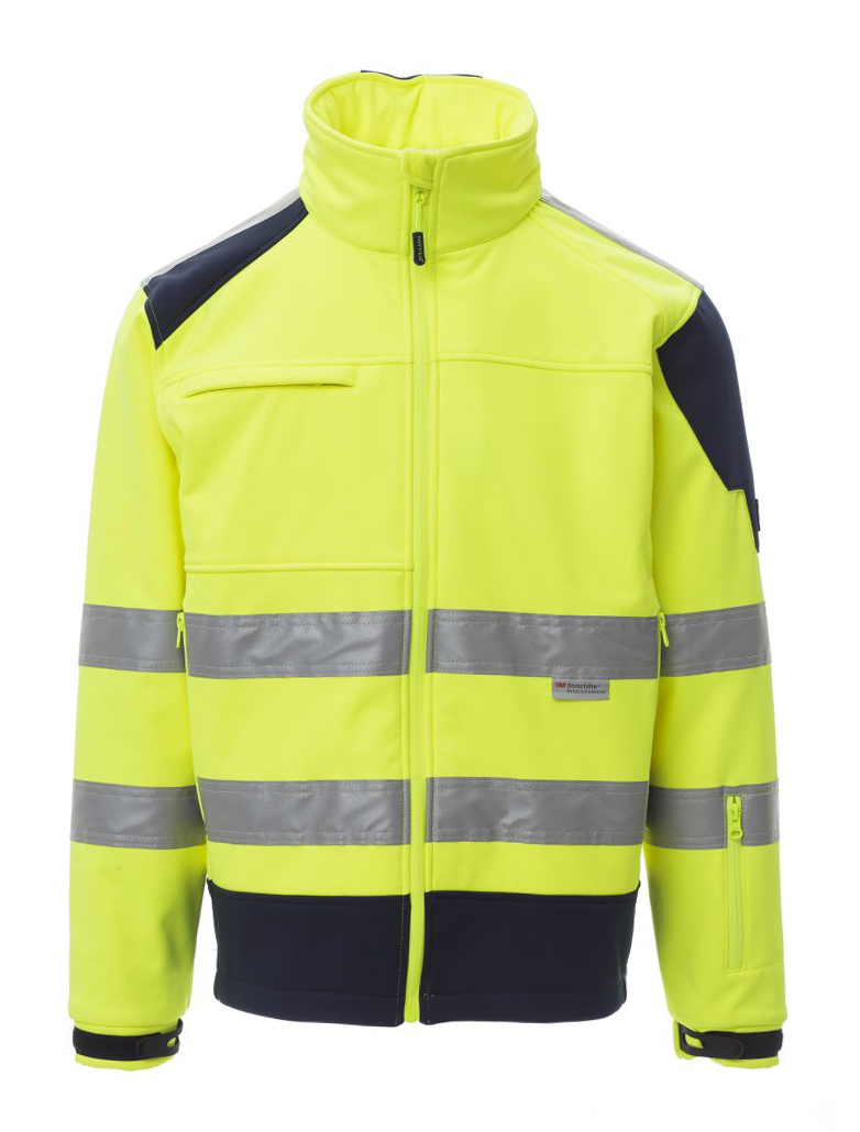 Payper SCREEN Reflexná softshellová bunda S, Fluorescent yellow-Navy blue
