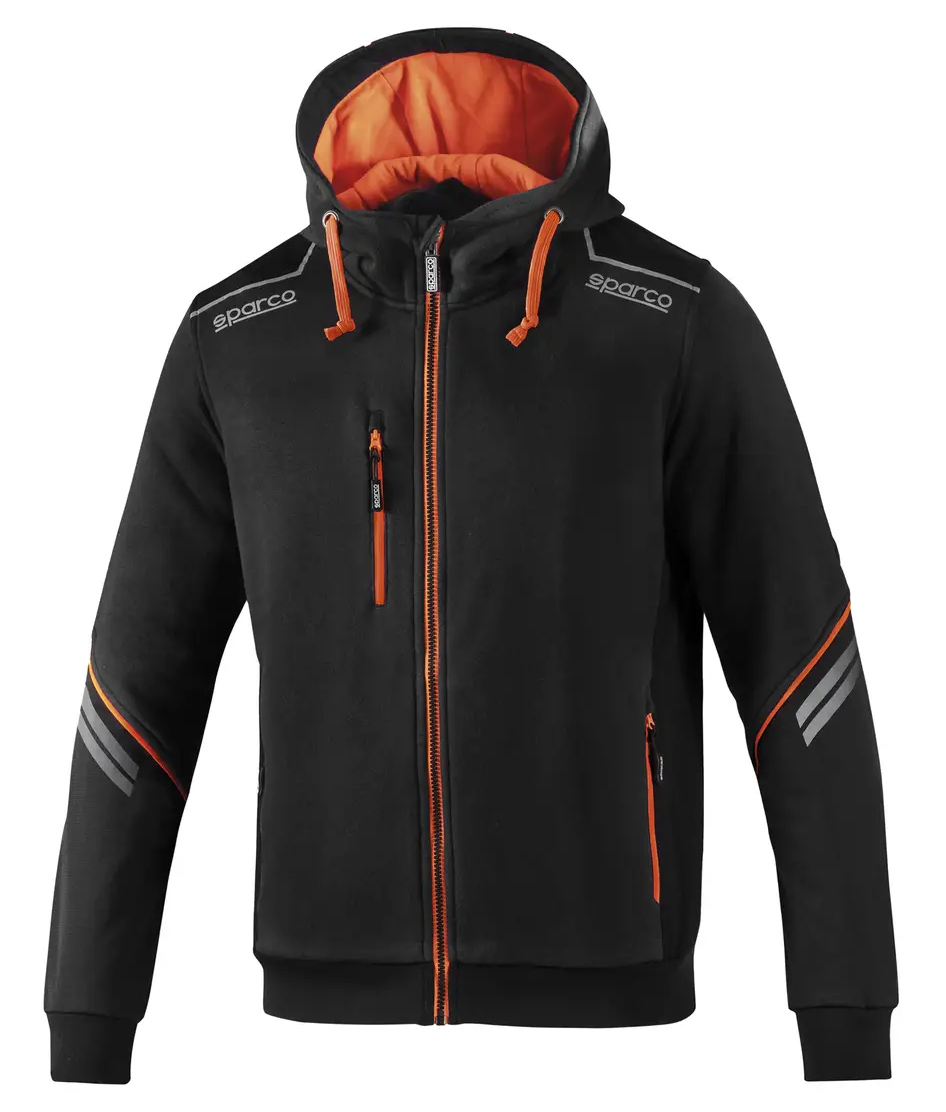 Sparco COLORADO TECH HOODED FULL ZIP Mikina XS, Čierna-Oranžová