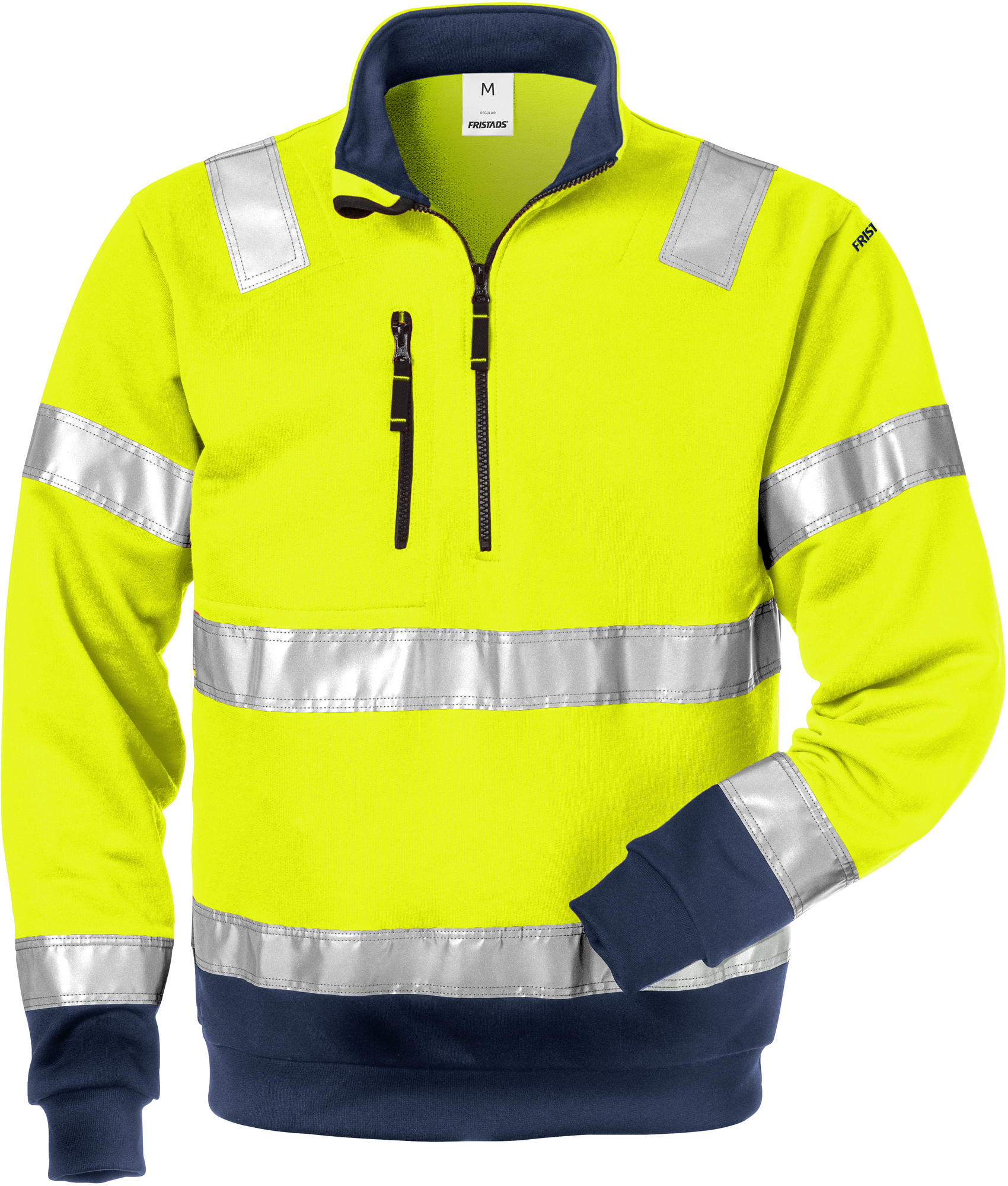 Fristads Reflexná mikina s krátkym zipsom 728 BVP XS, Fluorescenčná žltá-Námornícka modrá