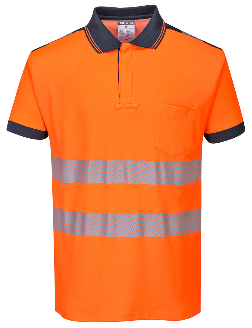 Portwest T180 HI-VIS Reflexná polokošeľa PW3 S, Fluorescenčno oranžová-Námornícka modrá