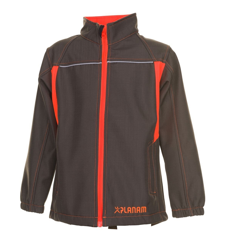 Planam JUNIOR SOFTSHELL JACKET Softshellová bunda detská Olivová-Oranžová, 86/92