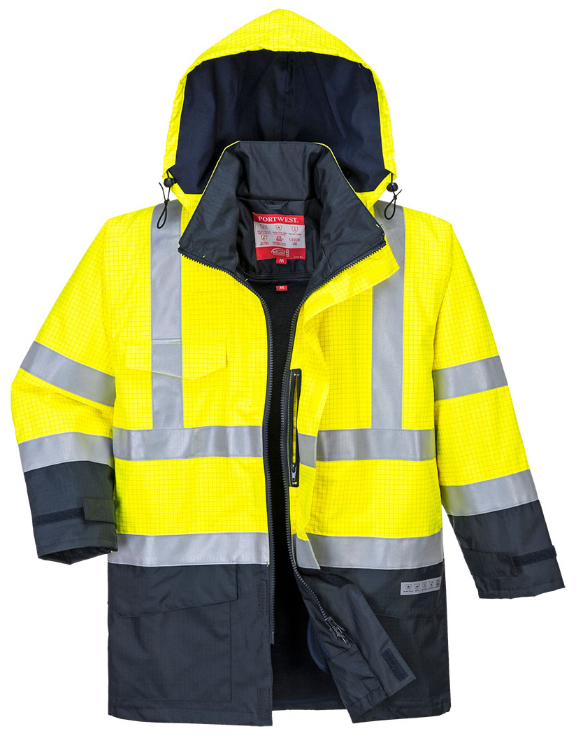 Portwest S779 BIZFLAME RAIN MULTI-PROTECTION Nehorľavá bunda XS, Fluorescenčno žltá-Námornícka modrá