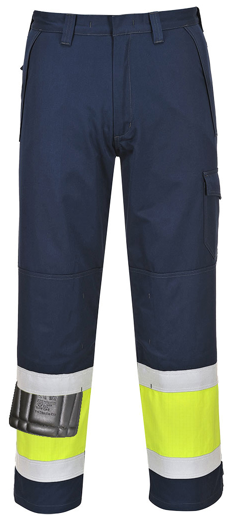 Portwest MV26 HI-VIS MODAFLAME Nehorľavé nohavice S, Fluorescenčno žltá-Námornícka modrá
