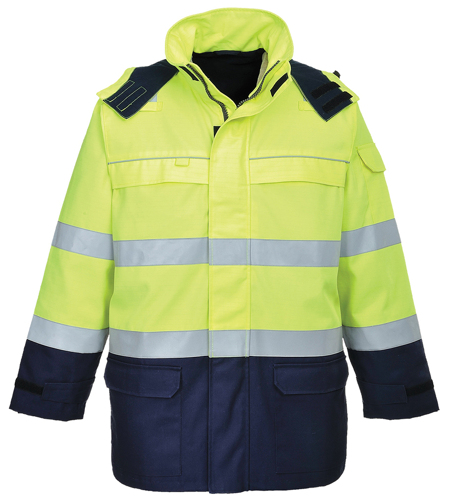 Portwest FR79 BIZFLAME MULTI ARC HI-VIS Nehorľavá bunda M, Fluorescenčno žltá-Námornícka modrá