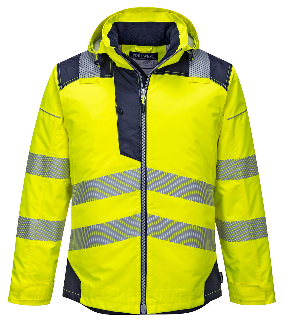 Portwest T400 HI-VIS Reflexná bunda do dažďa PW3 S, Fluorescenčno žltá-Námornícka modrá
