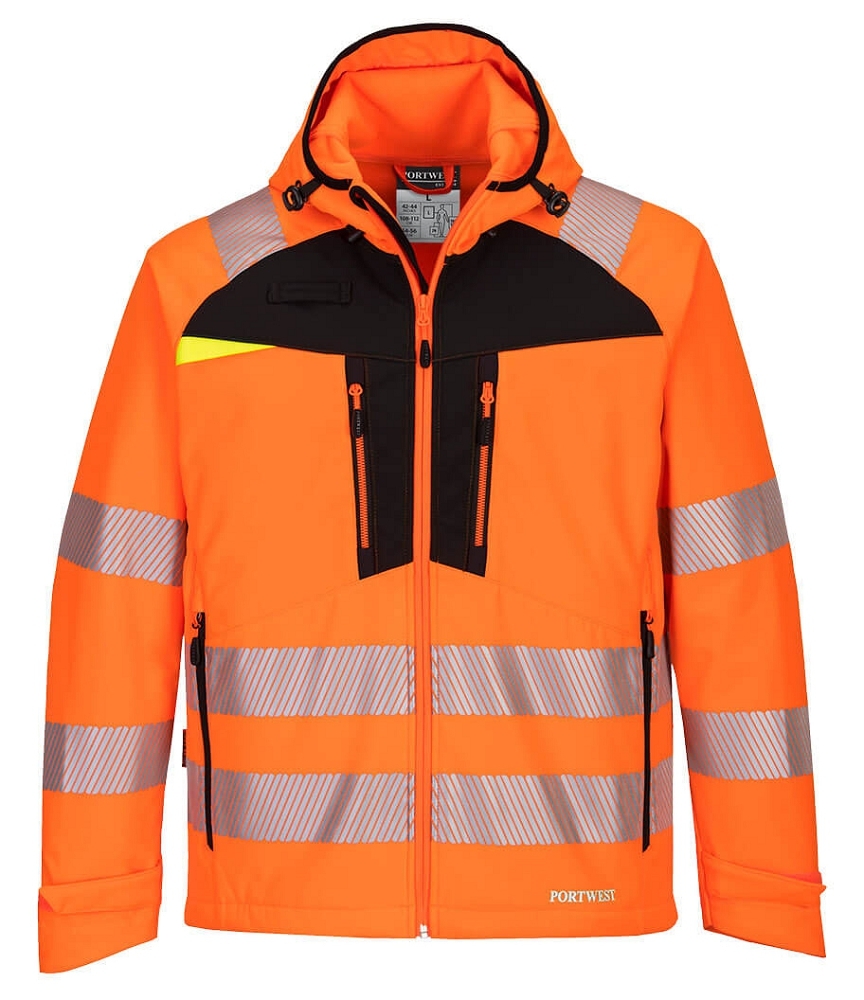Portwest DX475 HI-VIS Reflexná softshellová bunda DX4 S, Reflexná oranžová-Čierna