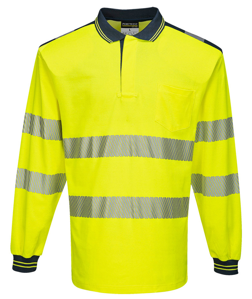 Portwest T184 HI-VIS Reflexná polokošeľa PW3 S, Fluorescenčno žltá-Námornícka modrá