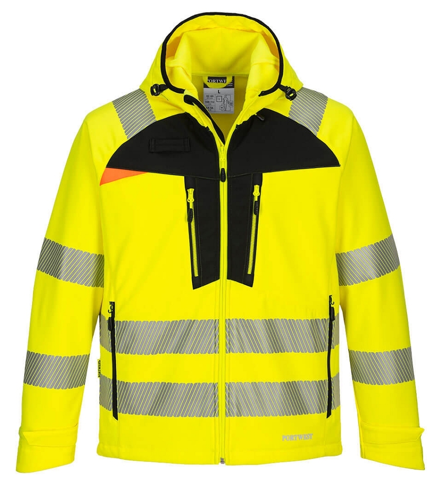 Portwest DX475 HI-VIS Reflexná softshellová bunda DX4 S, Reflexná žltá-Čierna