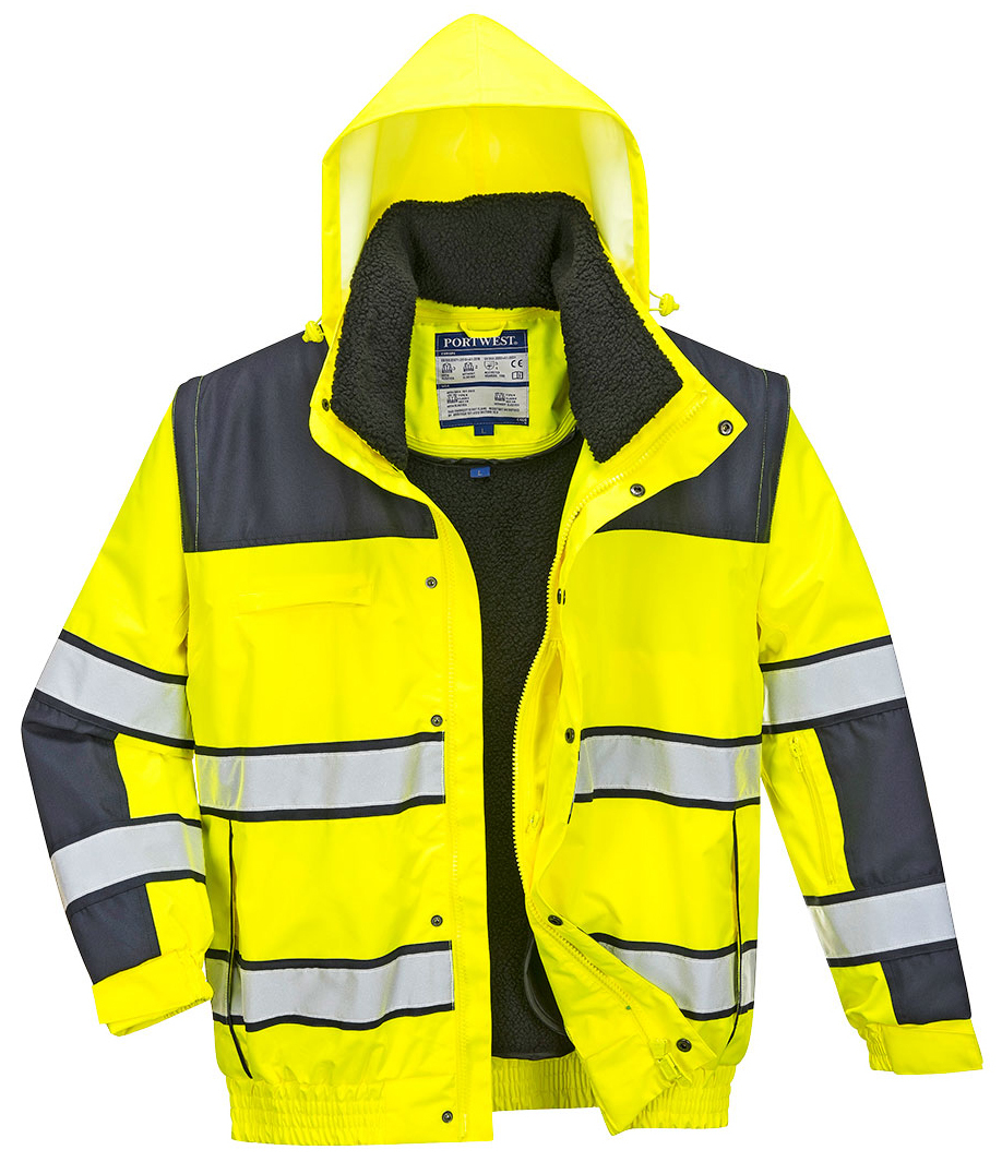 Portwest C466 HI-VIS CLASSIC BOMBER Reflexná bunda S, Fluorescenčno žltá-Námornícka modrá