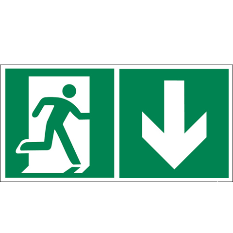 BZ PM940 Značka únikový východ vpravo, šípka dole - plast 30x15 cm Zelená-Biela