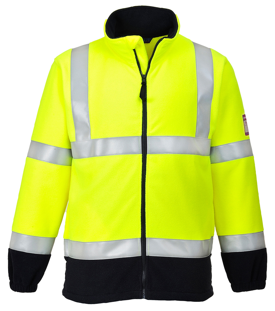 Portwest FR31 HI-VIS Nehorľavá fleecová mikina S, Fluorescenčno žltá-Námornícka modrá