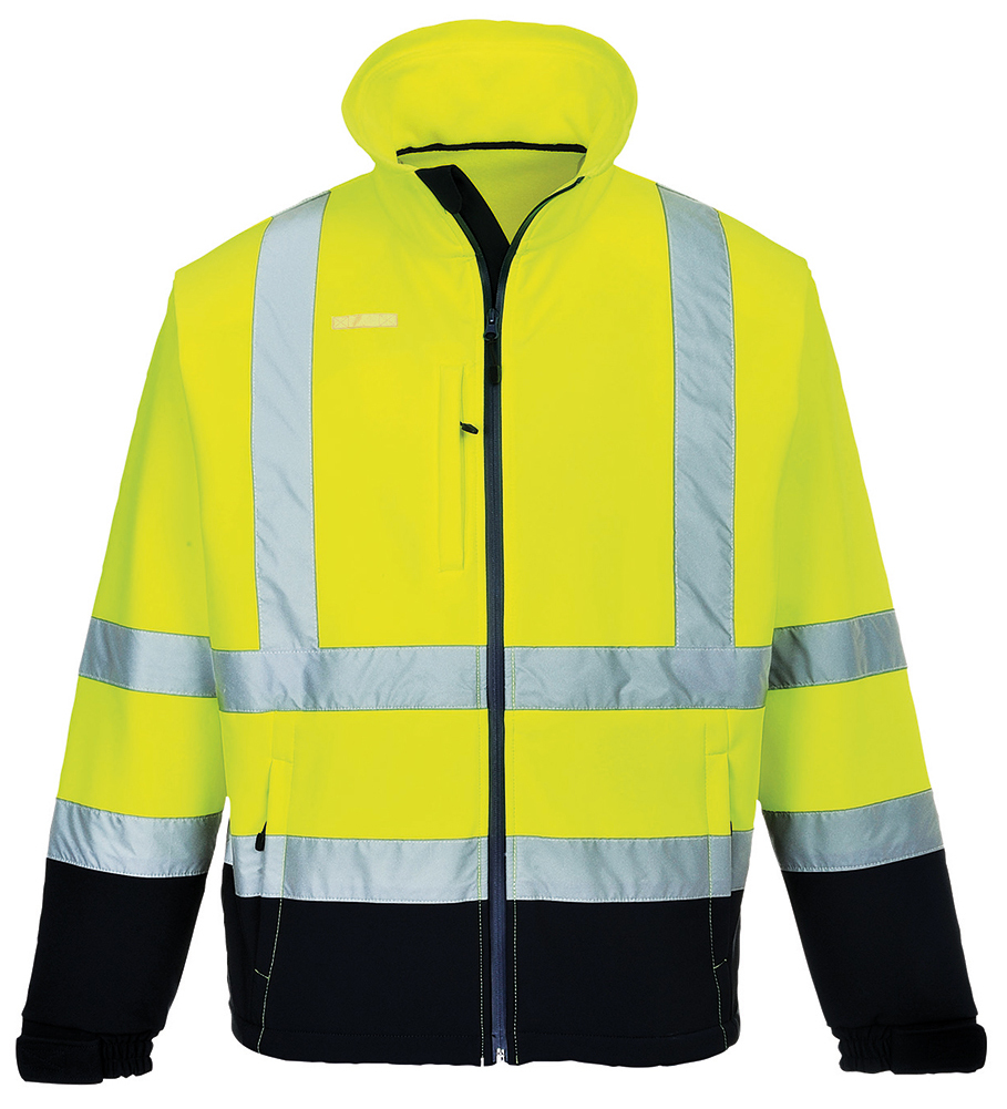 Portwest S425 HI-VIS CONTRAST Reflexná softshellová bunda S, Fluorescenčno žltá-Námornícka modrá