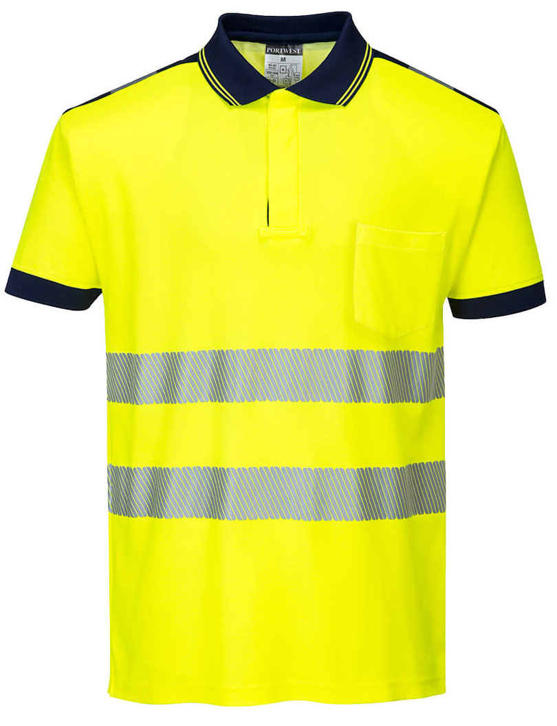 Portwest T180 HI-VIS Reflexná polokošeľa PW3 S, Fluorescenčno žltá-Námornícka modrá