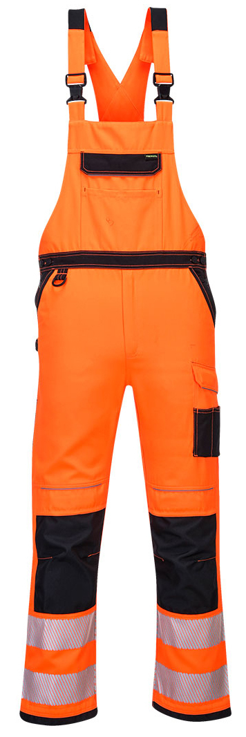 Portwest PW344 HI-VIS Reflexné nohavice na traky PW3 S, Fluorescenčno oranžová-Čierna