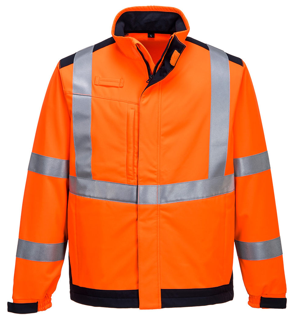 Portwest MV72 MODAFLAME RAIN MULTI-NORM ARC Softshellová bunda S, Fluorescenčno oranžová-Námornícka modrá