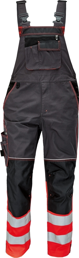 Cerva KNOXFIELD HI-VIS DW Reflexné nohavice s náprsenkou 46, Antracitová-Červená