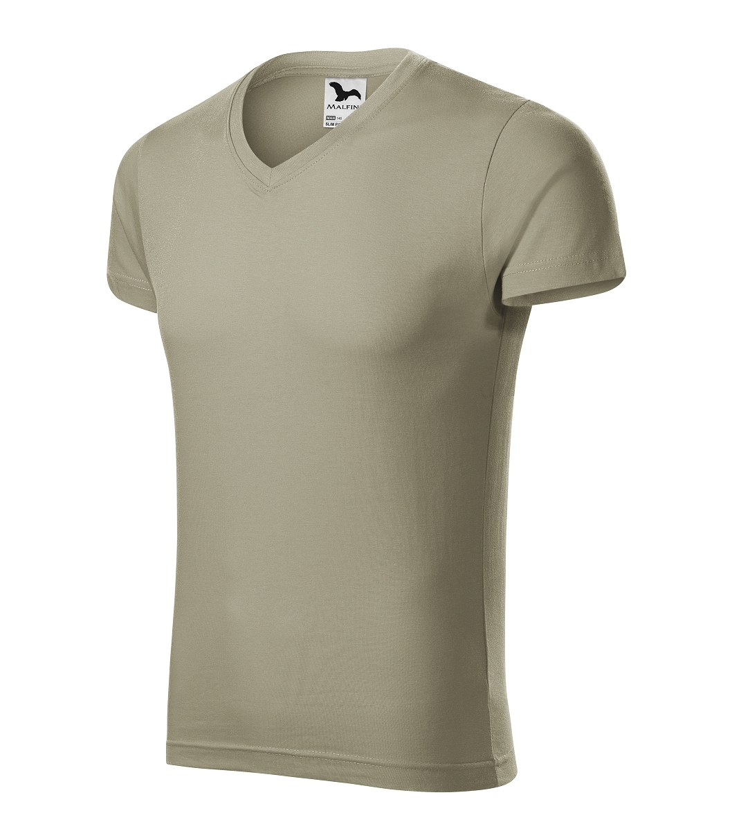 Malfini SLIM FIT V-NECK 146 Tričko pánske S, Svetlá khaki