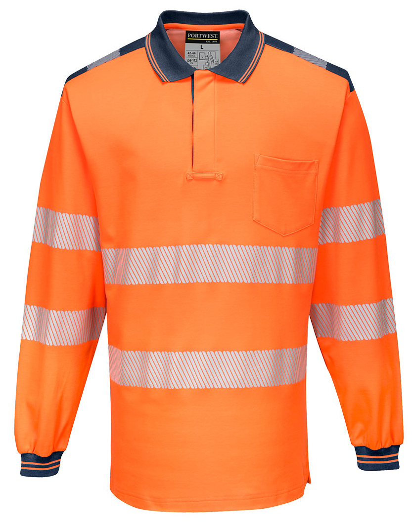 Portwest T184 HI-VIS Reflexná polokošeľa PW3 S, Fluorescenčno oranžová-Námornícka modrá