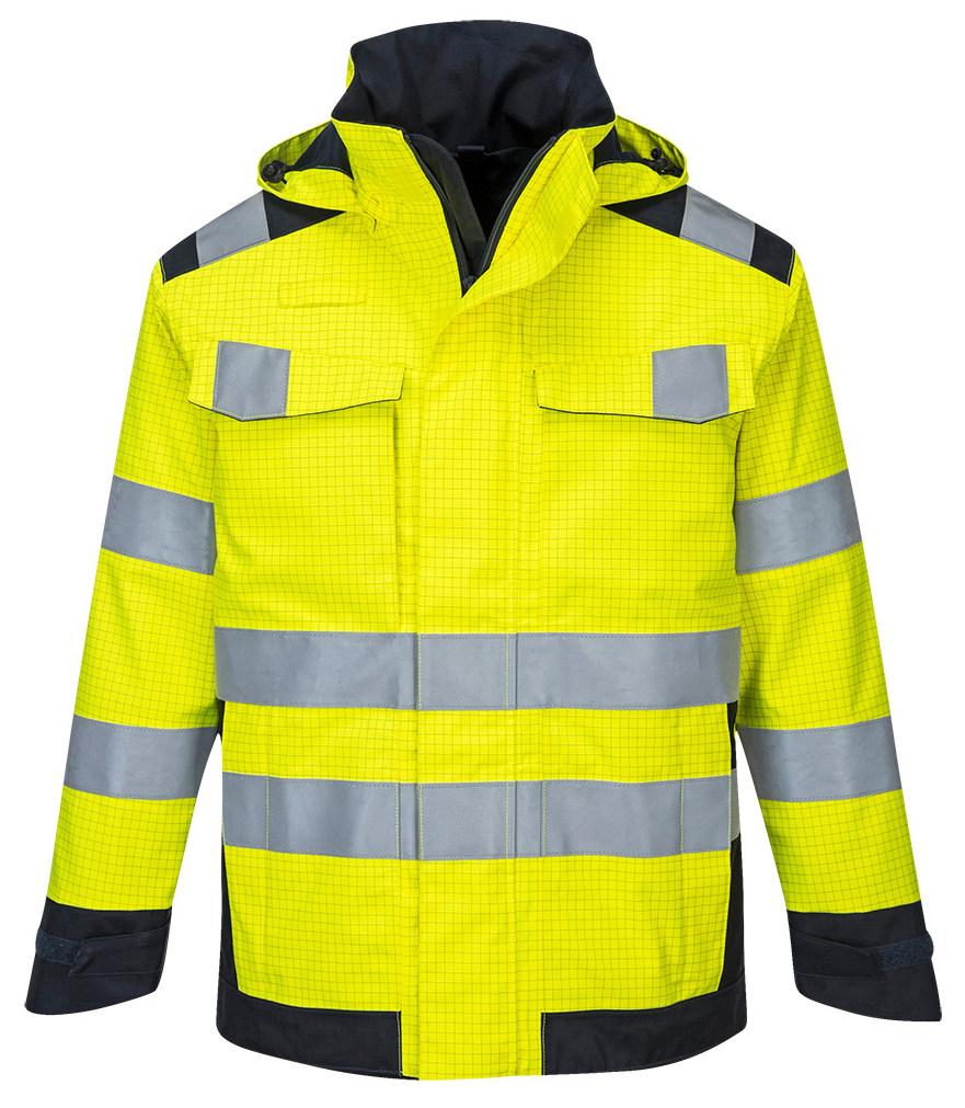 Portwest MV70 MODAFLAME RAIN MULTI-NORM ARC Reflexná bunda S, Fluorescenčno žltá-Námornícka modrá