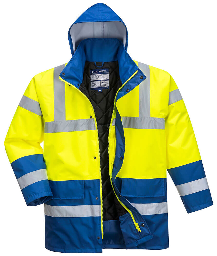 Portwest S466 HI-VIS CONTRAST TRAFFIC Reflexná bunda XS, Fluorescenčno žltá-Kráľovská modrá