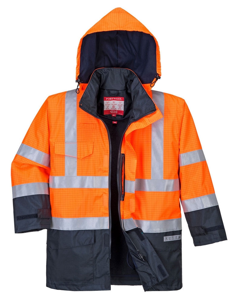 Portwest S779 BIZFLAME RAIN MULTI-PROTECTION Nehorľavá bunda S, Fluorescenčno oranžová-Námornícka modrá