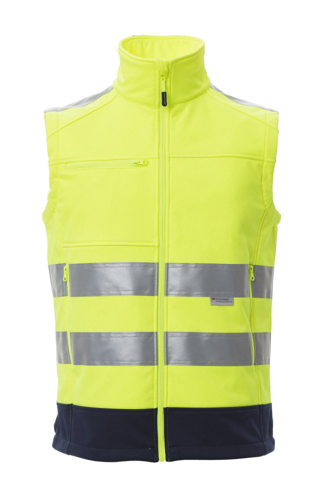 Payper TRAFFIC Reflexná softshellová vesta S, Fluorescent yellow-Navy blue