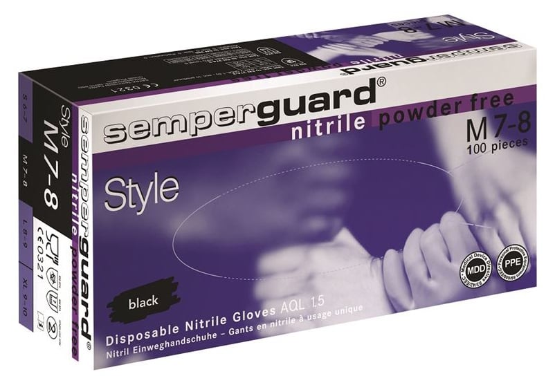 Semperguard STYLE Jednorazové rukavice Čierna, 100 / 90 kusov, 8