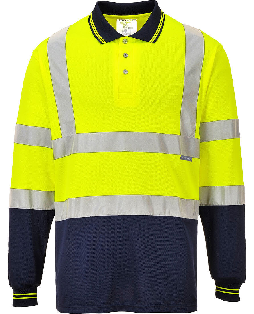 Portwest S279 Reflexná polokošeľa s dlhým rukávom S, Fluorescenčno žltá-Námornícka modrá