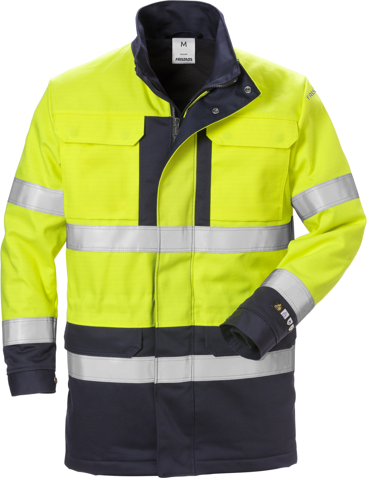 Fristads Výstražná zimná parka s ochranou proti plameňom 4589 FLAM 3XL, Výstražná žltá-Námornícka modrá