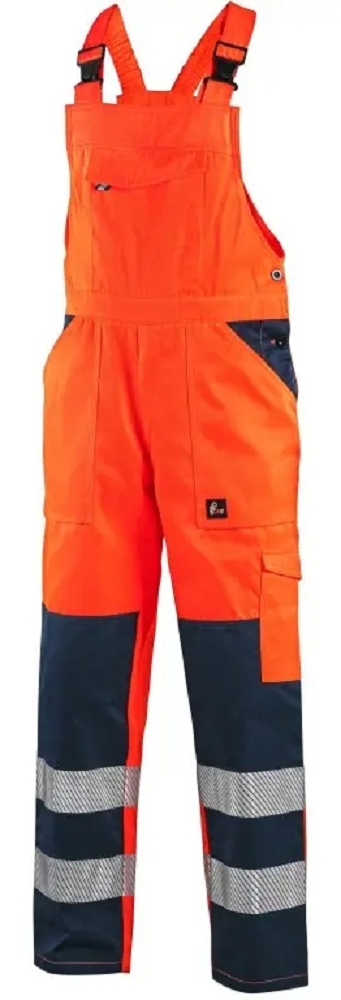 Canis CXS NORWICH Výstražné nohavice s náprsenkou pánske 62, Reflexná oranžová-Modrá