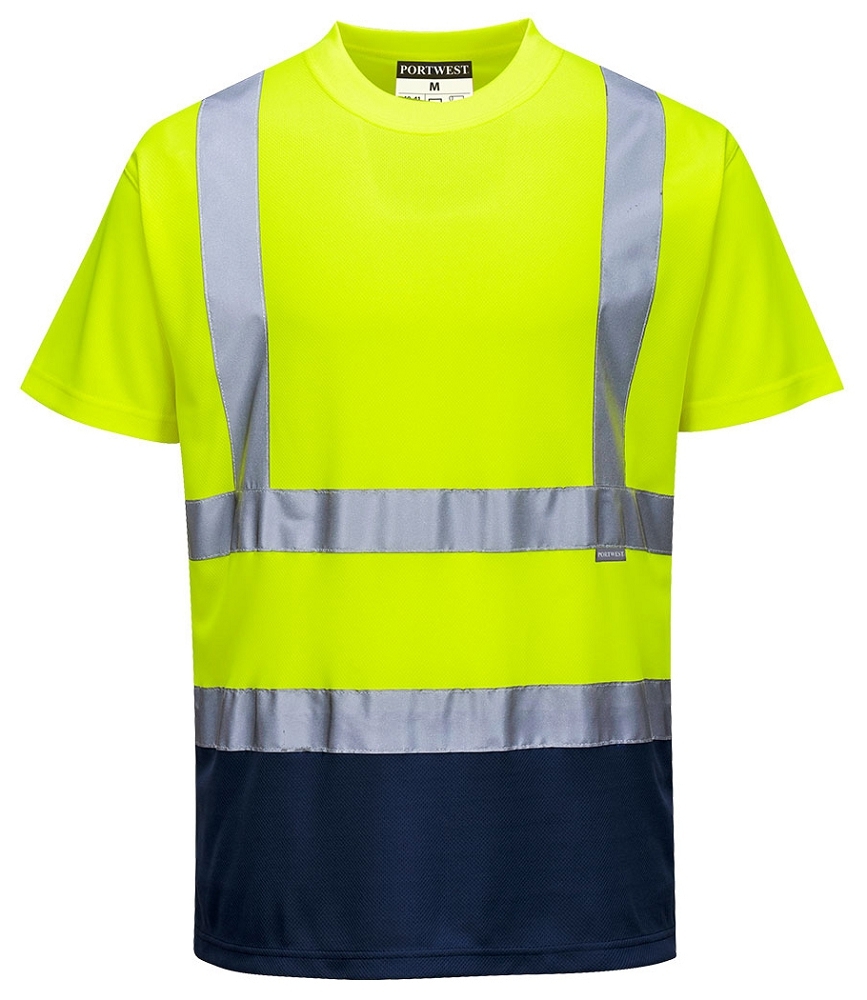 Portwest S378 Reflexné tričko S, Reflexná žltá-Námornícka modrá