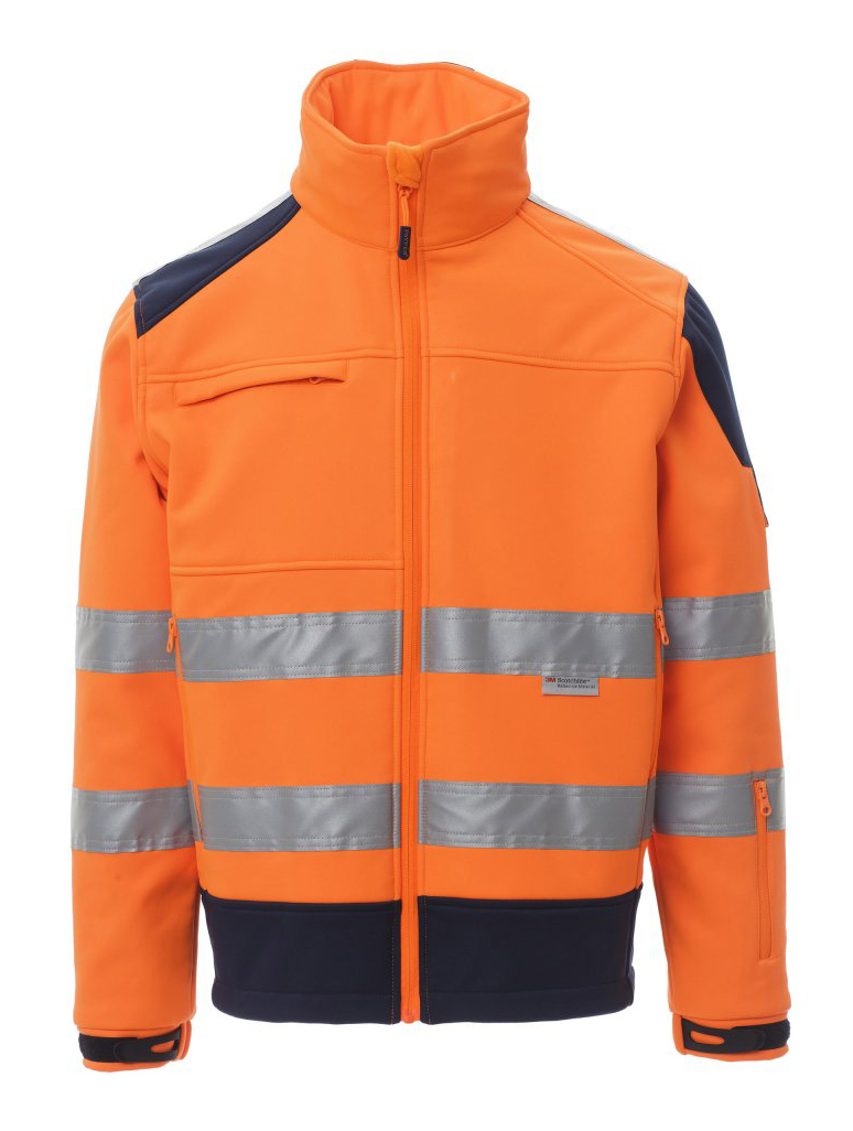 Payper SCREEN Reflexná softshellová bunda S, Fluorescent orange-Navy blue