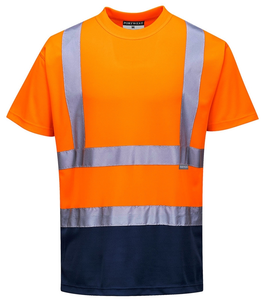 Portwest S378 Reflexné tričko S, Reflexná oranžová-Námornícka modrá