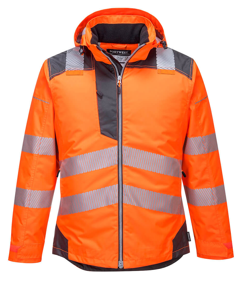 Portwest T400 HI-VIS Reflexná bunda do dažďa PW3 XL, Fluorescenčno oranžová-Sivá