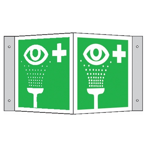 BZ PG712 Tabuľka uhlová vyplachovanieh očí - plast 15x15 cm Zelená-Biela