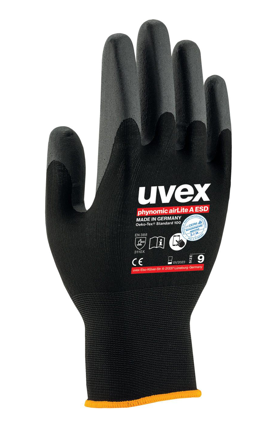 Uvex PHYNOMIC AIRLITE A ESD Pracovné rukavice Čierna, 6