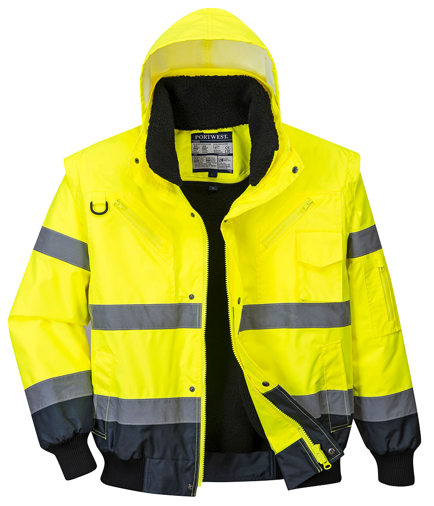 Portwest C465 HI-VIS CONTRAST BOMBER Reflexná bunda XXL, Fluorescenčno žltá-Námornícka modrá