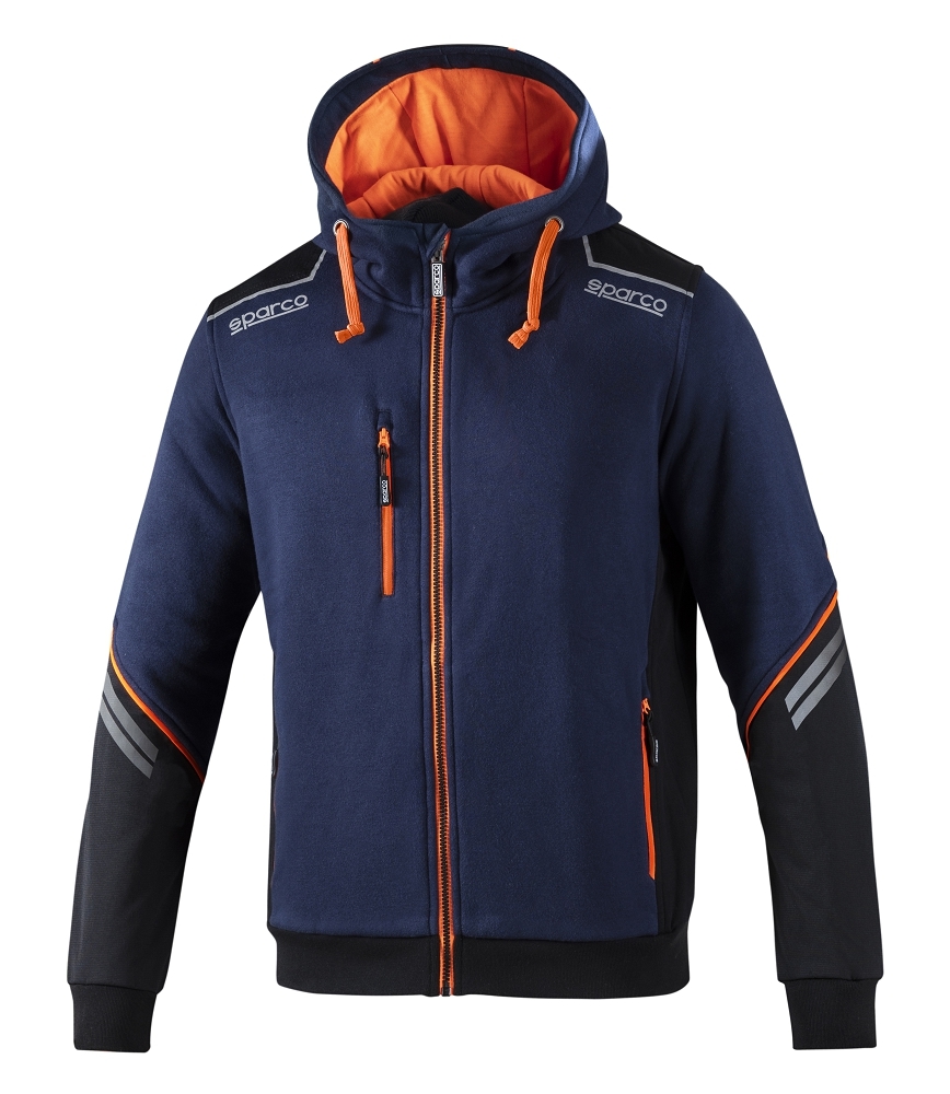 Sparco COLORADO TECH HOODED FULL ZIP Mikina XS, Námornícka modrá-Oranžová