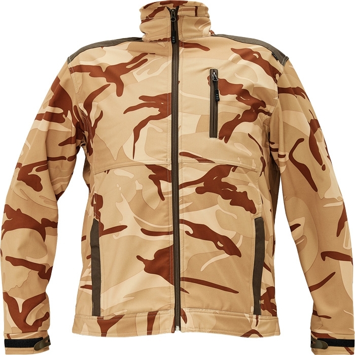 Cerva CRAMBE Maskáčová softshellová bunda S, Béžová camouflage