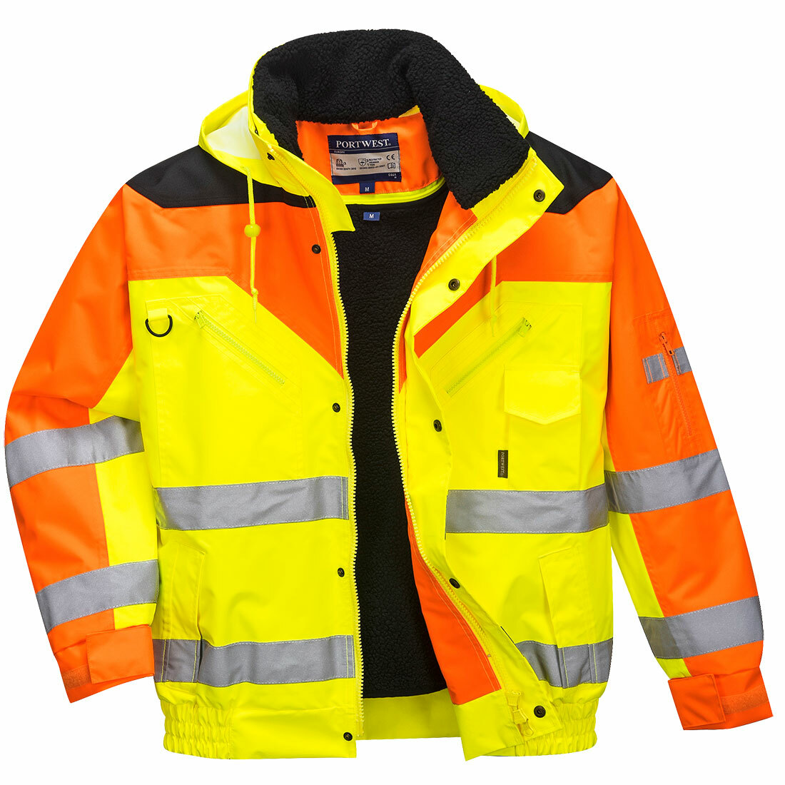 Portwest S464 CONTRAST BOMBER PLUS Reflexná bunda S, Fluorescenčno žltá-Oranžová