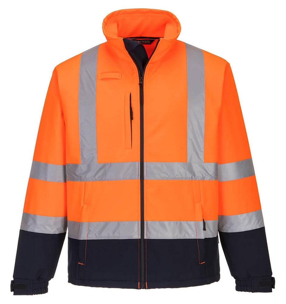 Portwest S425 HI-VIS CONTRAST Reflexná softshellová bunda S, Fluorescenčno oranžová-Námornícka modrá