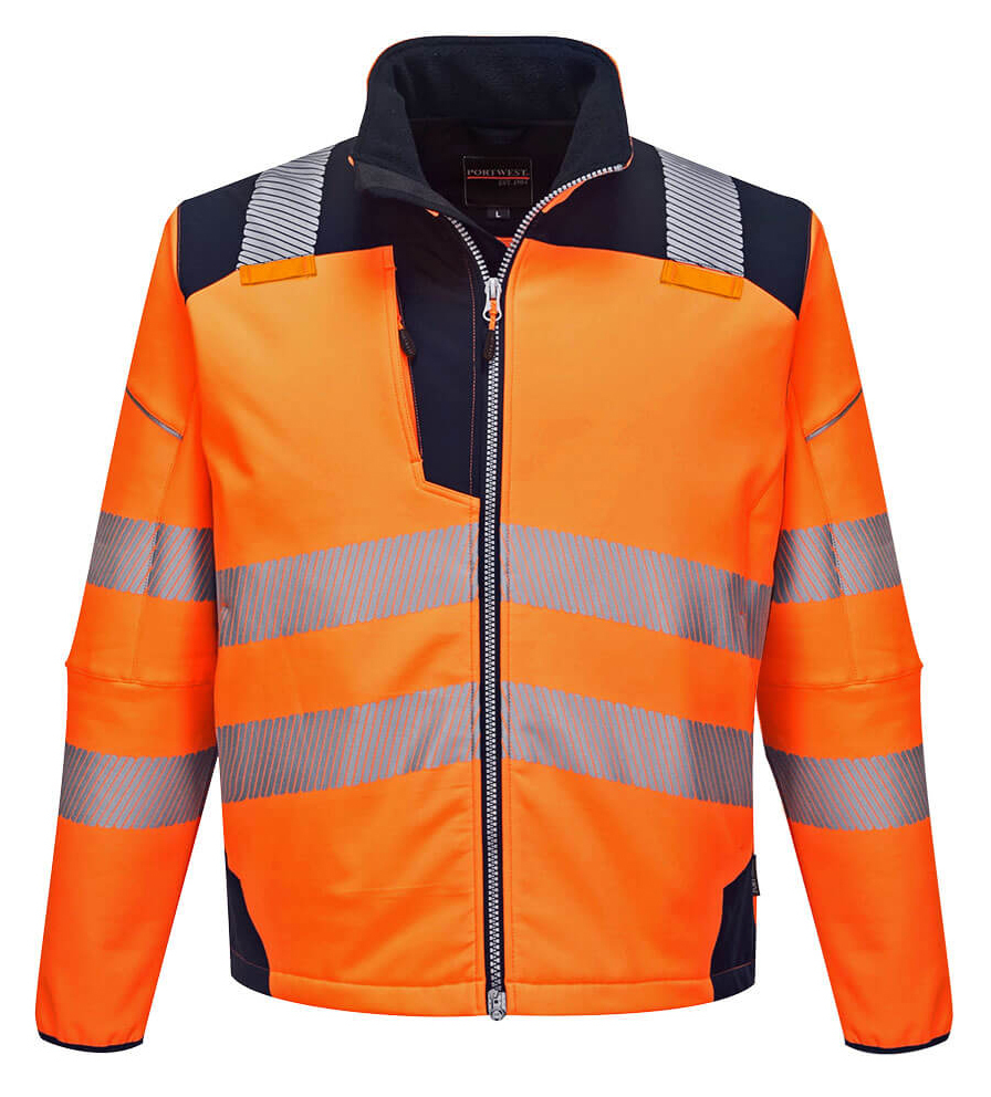 Portwest T402 HI-VIS Softshellová bunda PW3 S, Fluorescenčno oranžová-Námornícka modrá